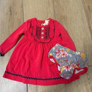 Red Long Sleeve Dress with Floral Bloomers